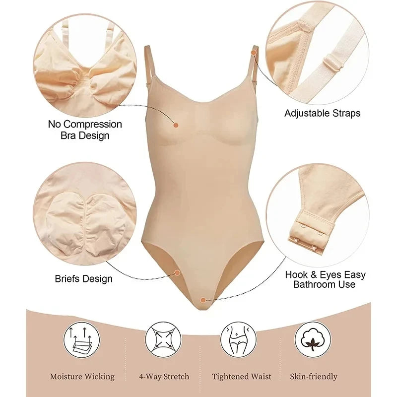 Seamless Women'S Bodysuit Tummy Control Shapewear Slimming Underwear Nylon Panty No Sleeve Spring Sensual Style