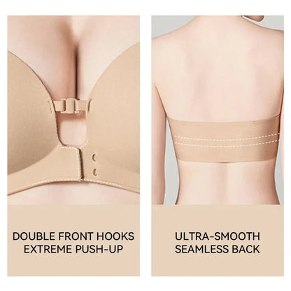 Strapless Front Closure Bra Padded Push up Lift Bra Non Slip Grip Wireless Supportive Seamless Tube Jelly Bra Add Cup Underwear