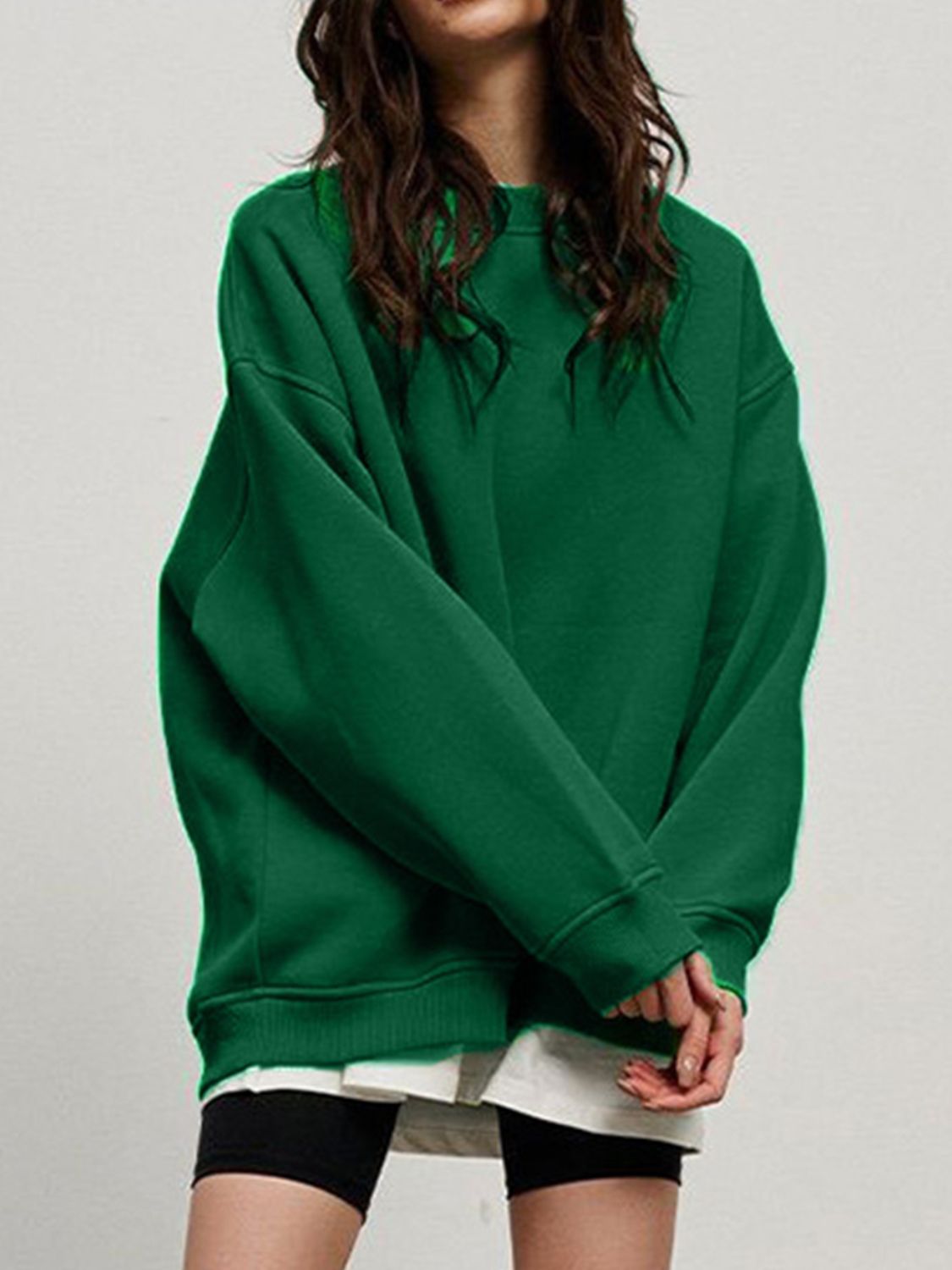 Round Neck Dropped Shoulder Long Sleeve Sweatshirt