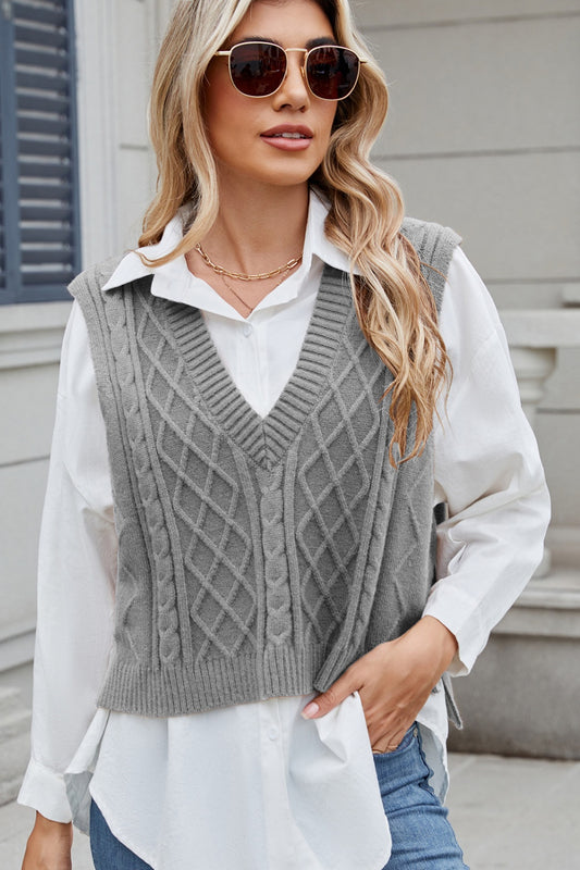 Cable-Knit V-Neck Sweater Vest