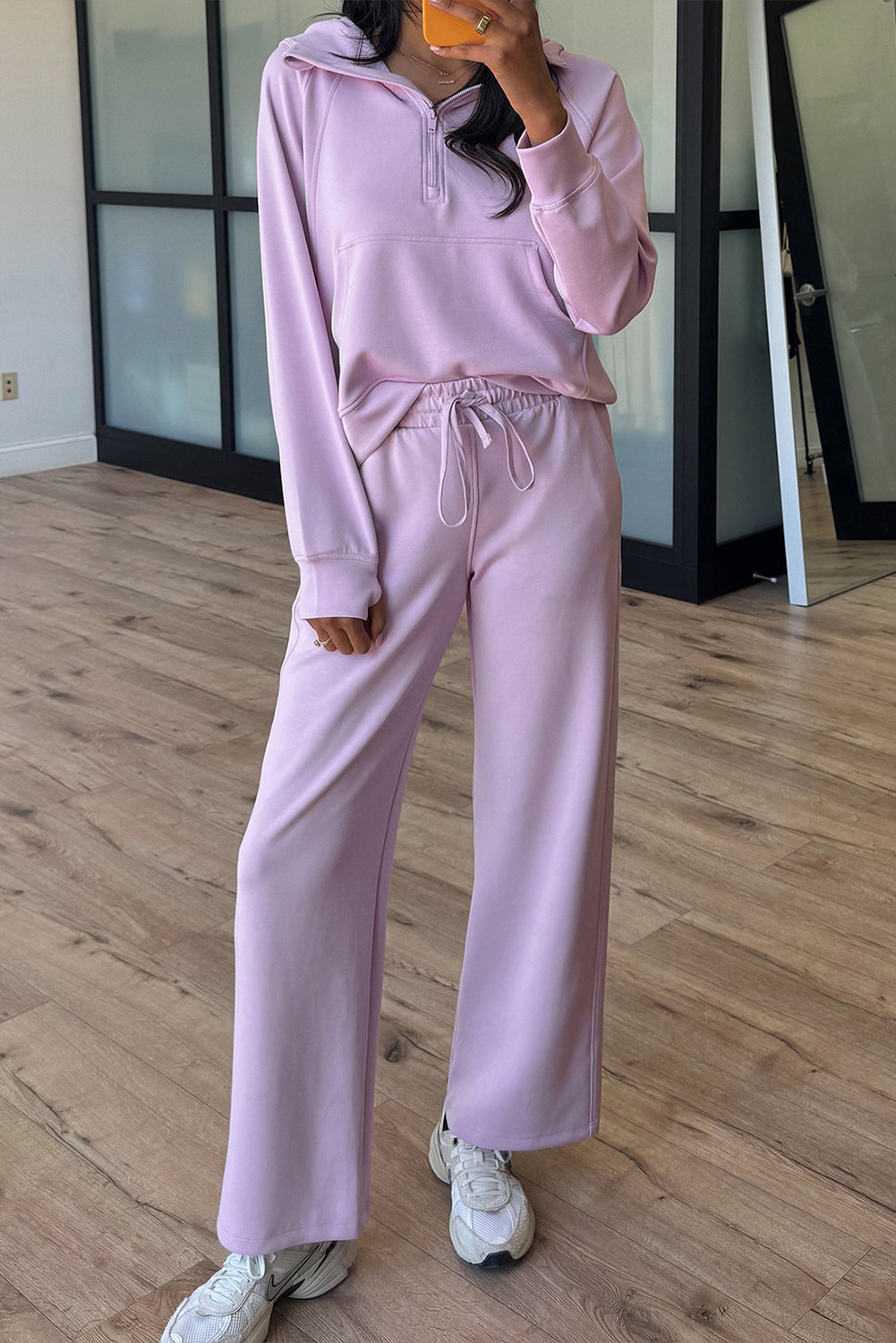 Jet Stream Half Zip Thumbhole Sleeve Hoodie Active Pants 2pcs Outfit