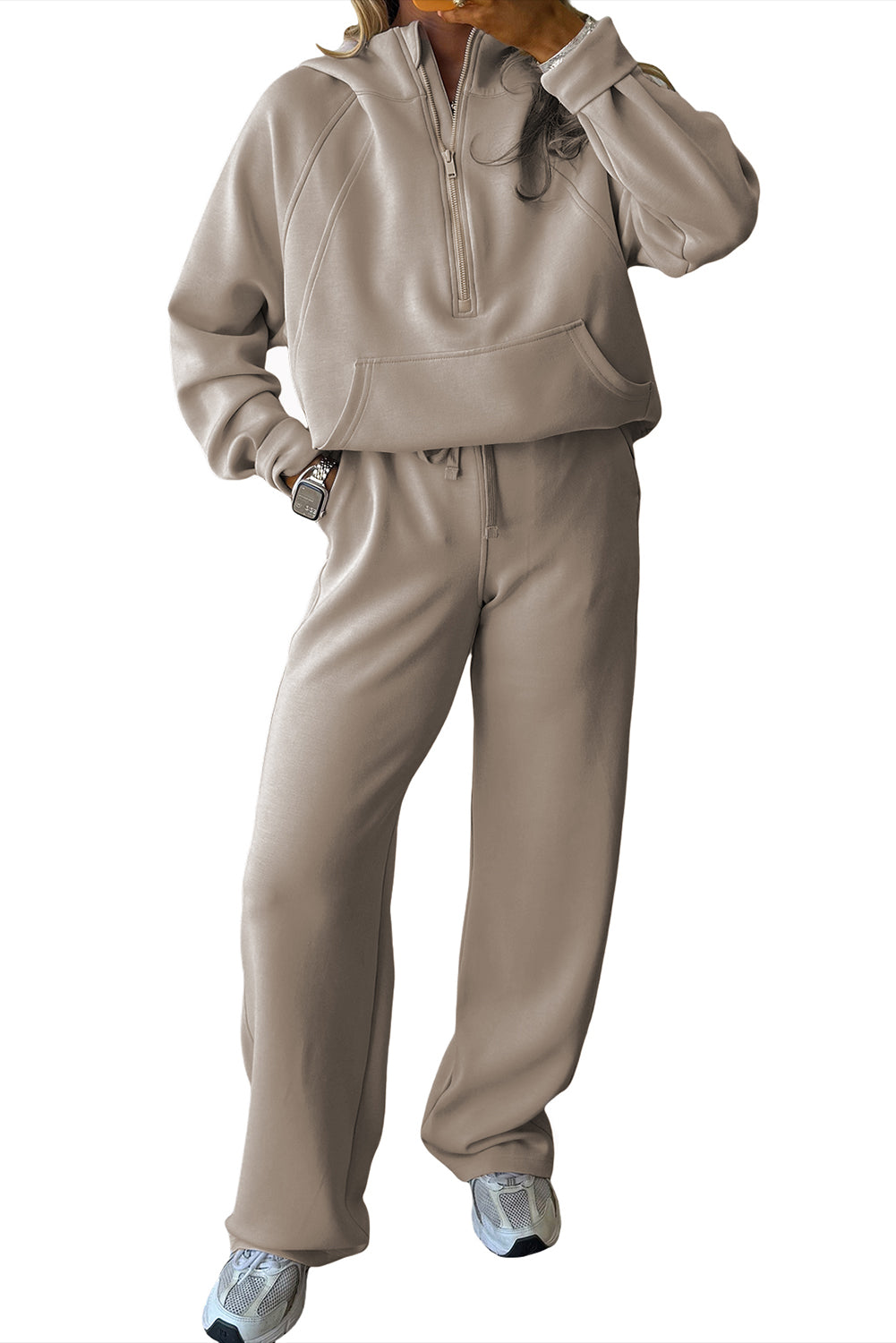 Jet Stream Half Zip Thumbhole Sleeve Hoodie Active Pants 2pcs Outfit