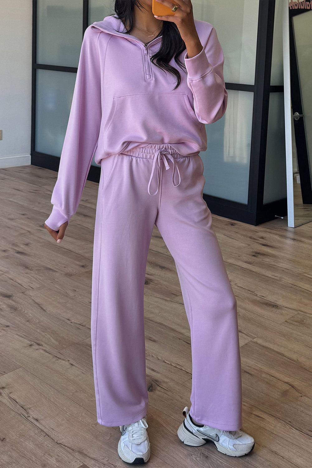 Jet Stream Half Zip Thumbhole Sleeve Hoodie Active Pants 2pcs Outfit